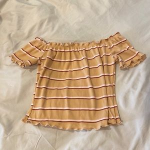 Off the shoulder tan striped top